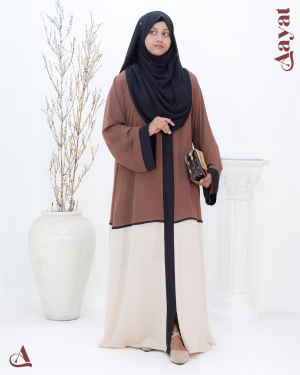 Abaya Rizwana – coffee and off-white