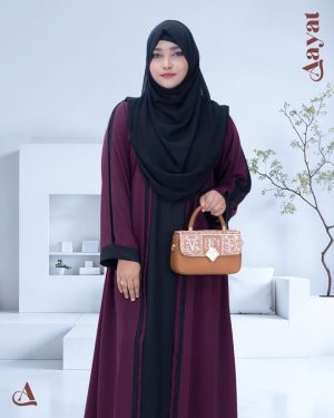 Abaya Marwa – Deep Plum & Black