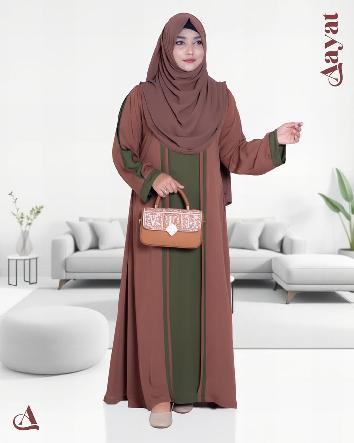 Abaya Marwa – Olive & Coffee