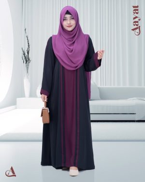 Abaya Marwa – Black & Deep Magenta