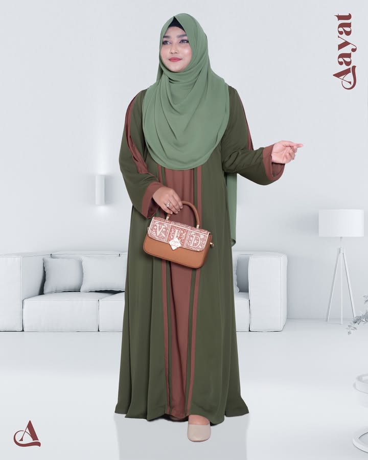 Abaya Marwa – Olive & Coffee